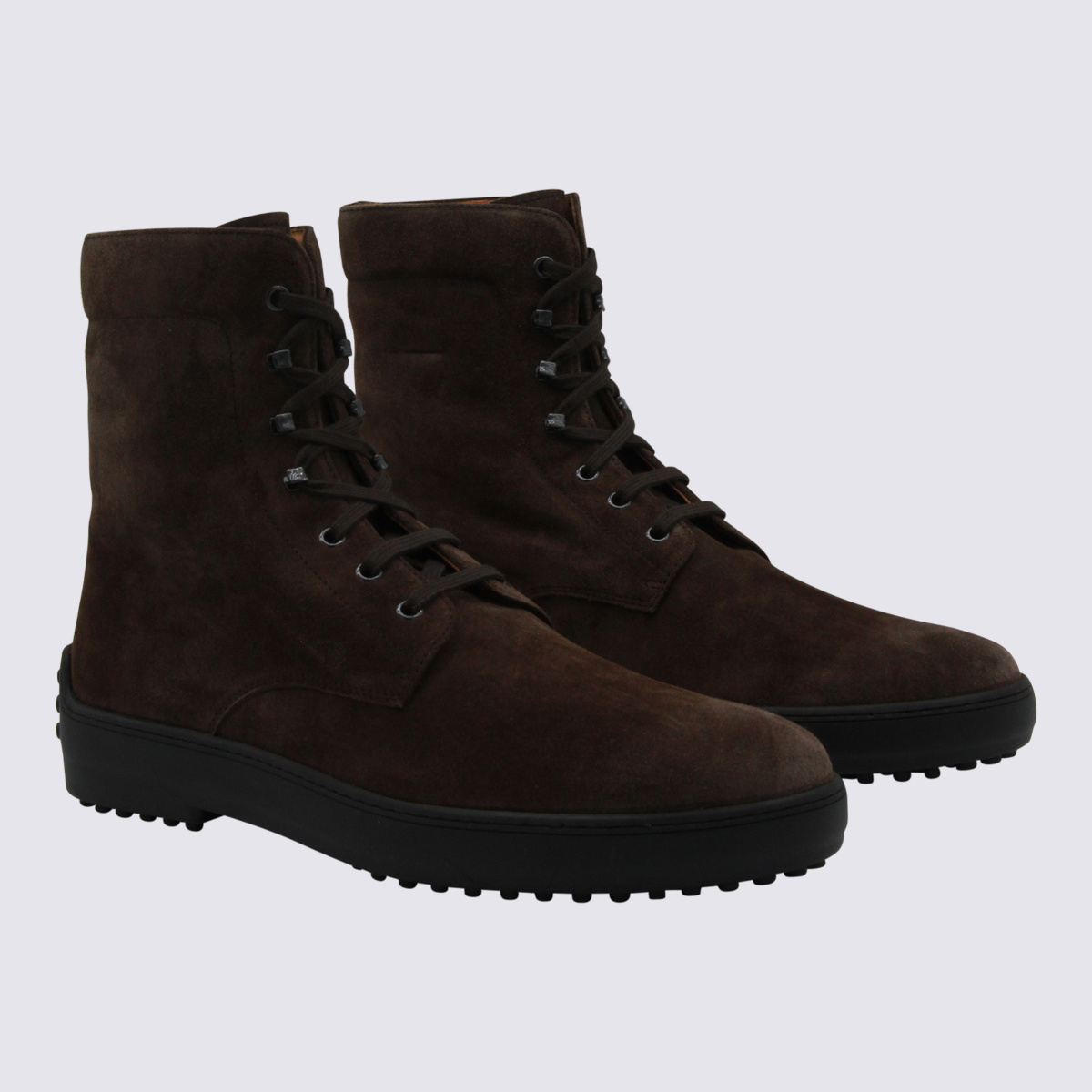 Tod's Suede Ankle Boots With Round Toe And Rubber Sole In Brown