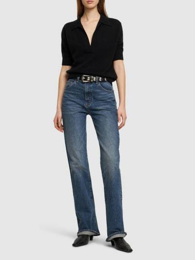 Khaite Shrunked Jo Cashmere-blend Polo Sweater In Black