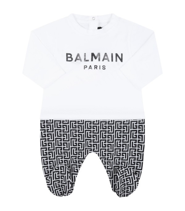 Balmain Logo-print Babygrow Set In Gray