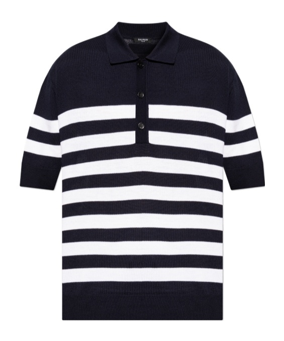 Balmain Embroidered Wool Polo Shirt In Printed