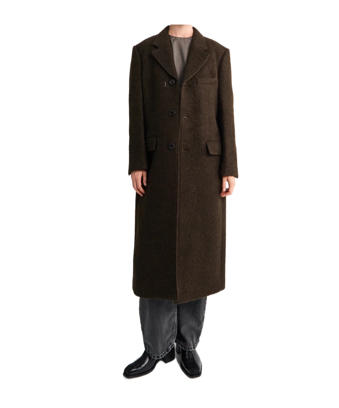 Dunst Brown 3 Button Boucle Wool Coat In Brown