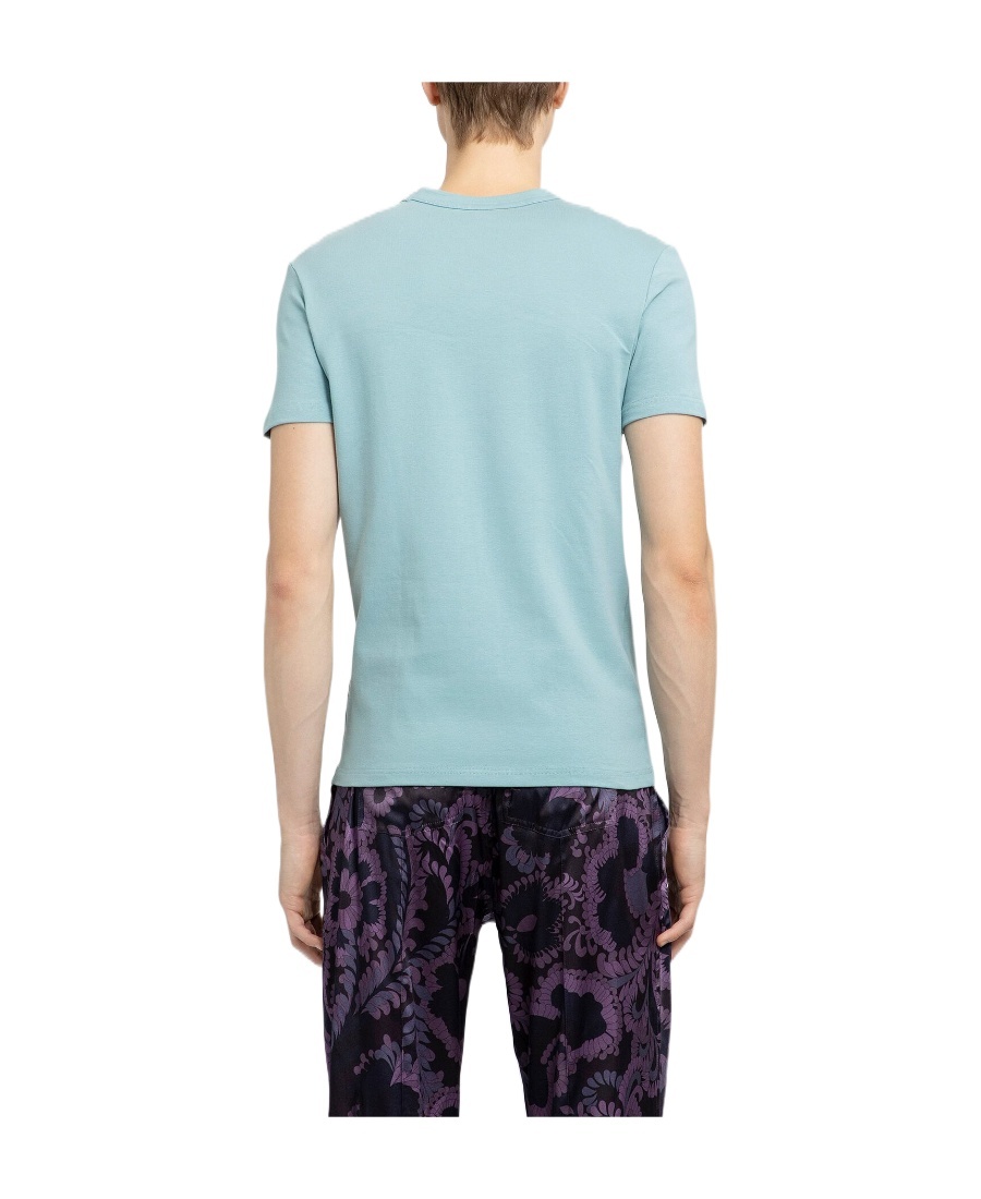 Tom Ford Mens Brand-embroidery Crewneck Woven T-shirt Glass Blue In Blue