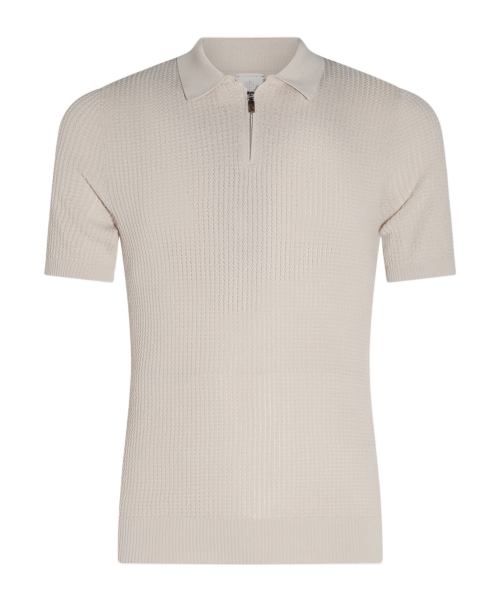 Eleventy Zip Collar Polo Textured Fabric In Nude