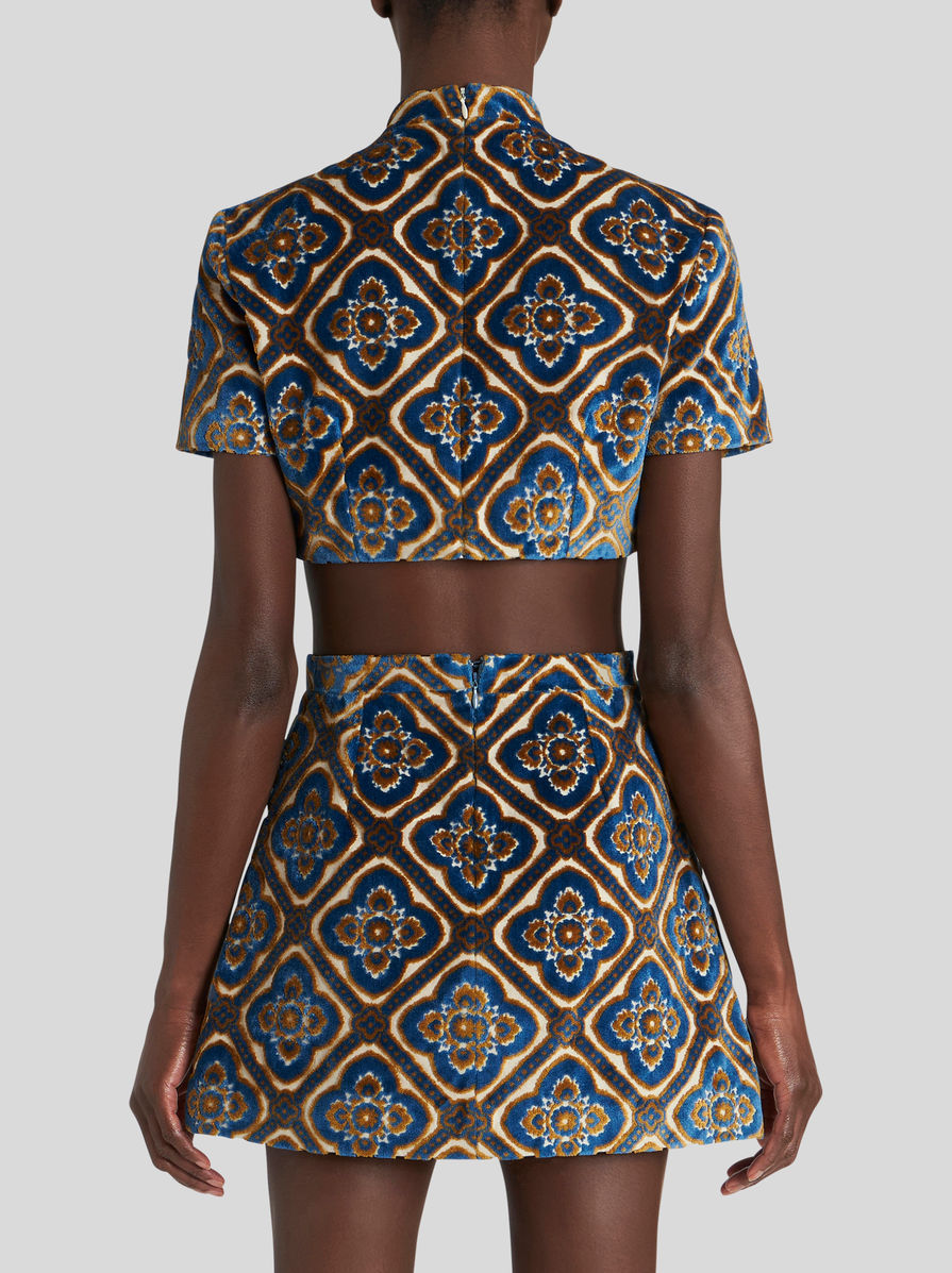 Etro Abstract-print Velvet Crop Top In Black