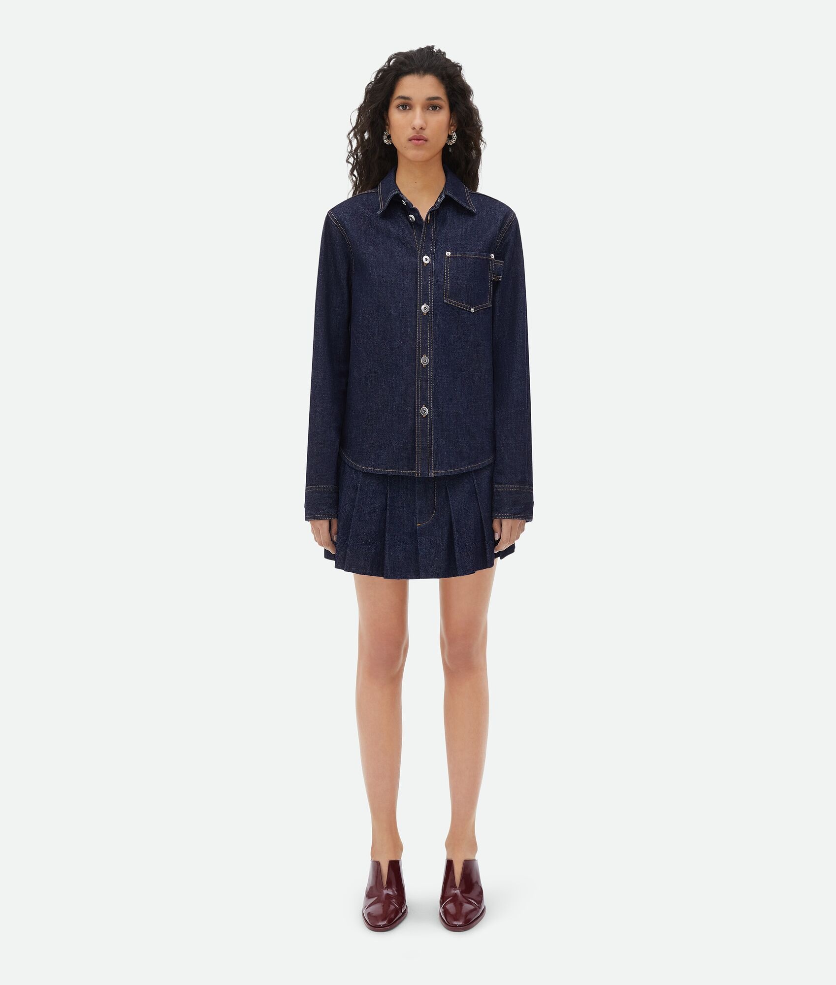 Shop Bottega Veneta Pleated Denim Miniskirt In Multicolor