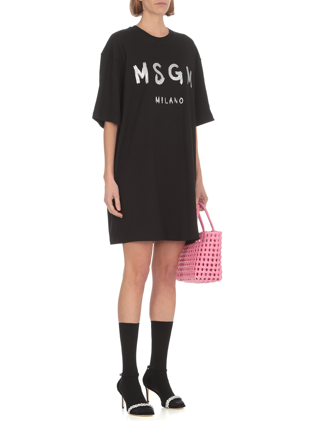 Msgm Logo-print Glitter T-shirt Dress In Black