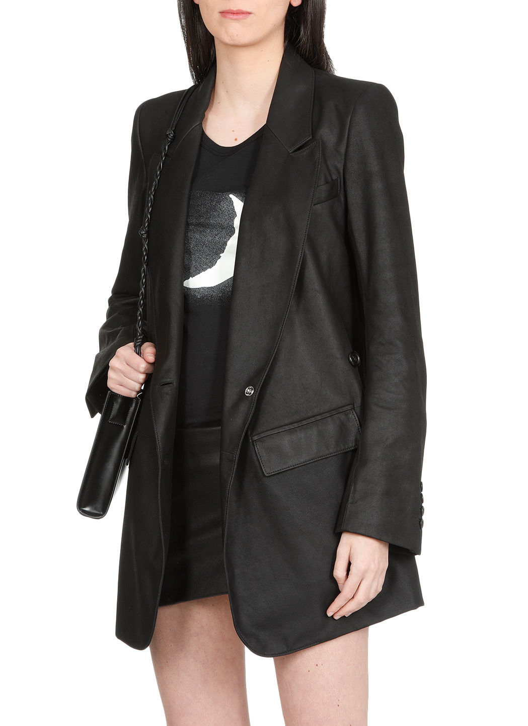 Ann Demeulemeester Off-centre Buttoned Leather Jacket In Black