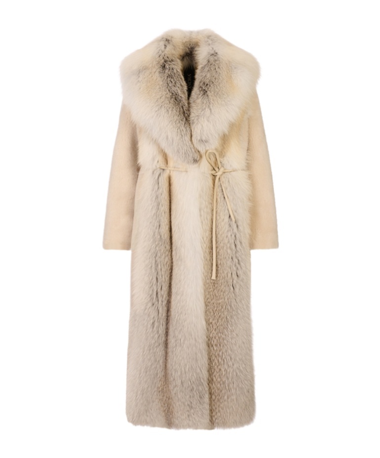 Blancha Long-sleeved Fur Coat In Neutral
