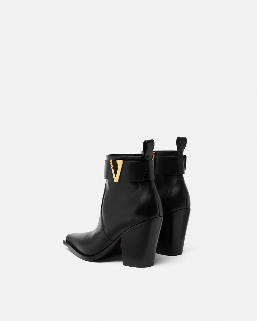 Versace Embellished Leather Ankle Boots In Black