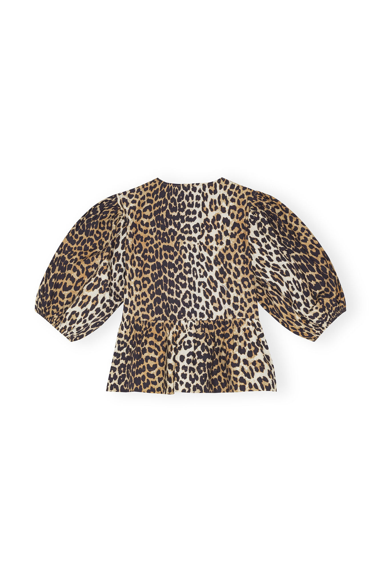 Ganni Women Leopard Cotton Poplin Peplum Tie Blouse In Animal Print