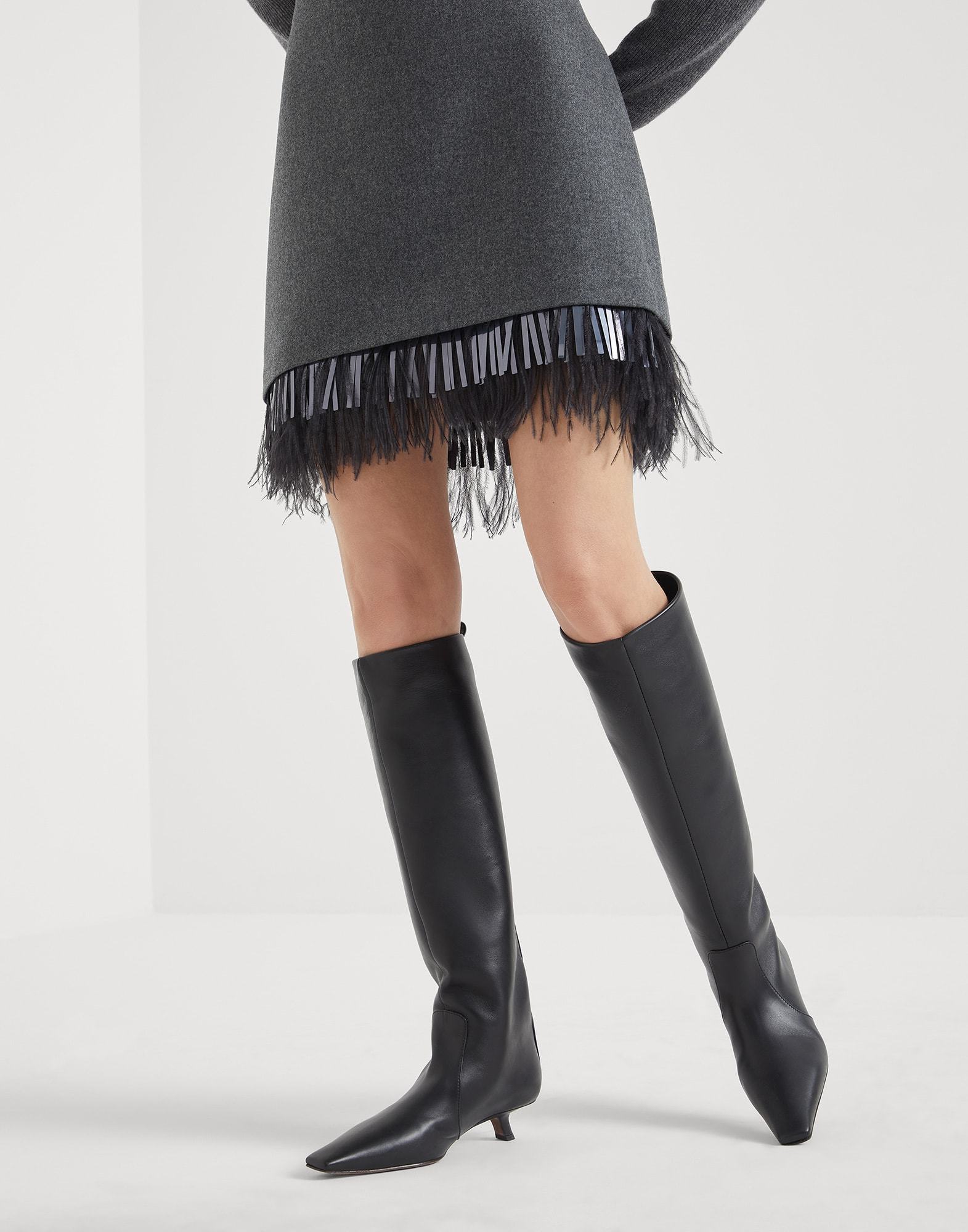 Brunello Cucinelli Leather Monili Comma-heel Ankle Boots In Black