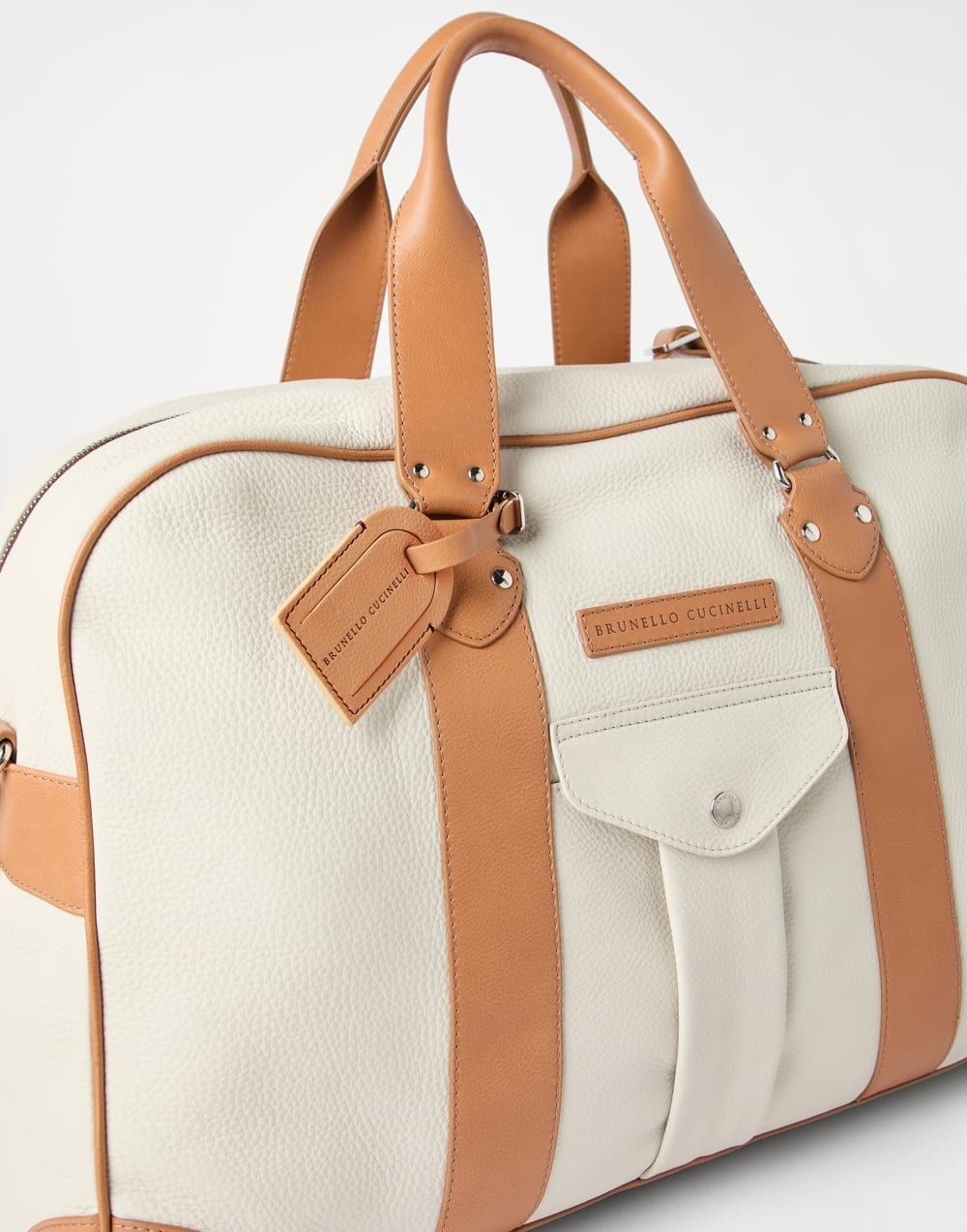 Brunello Cucinelli Grained Calfskin Street Bag In White