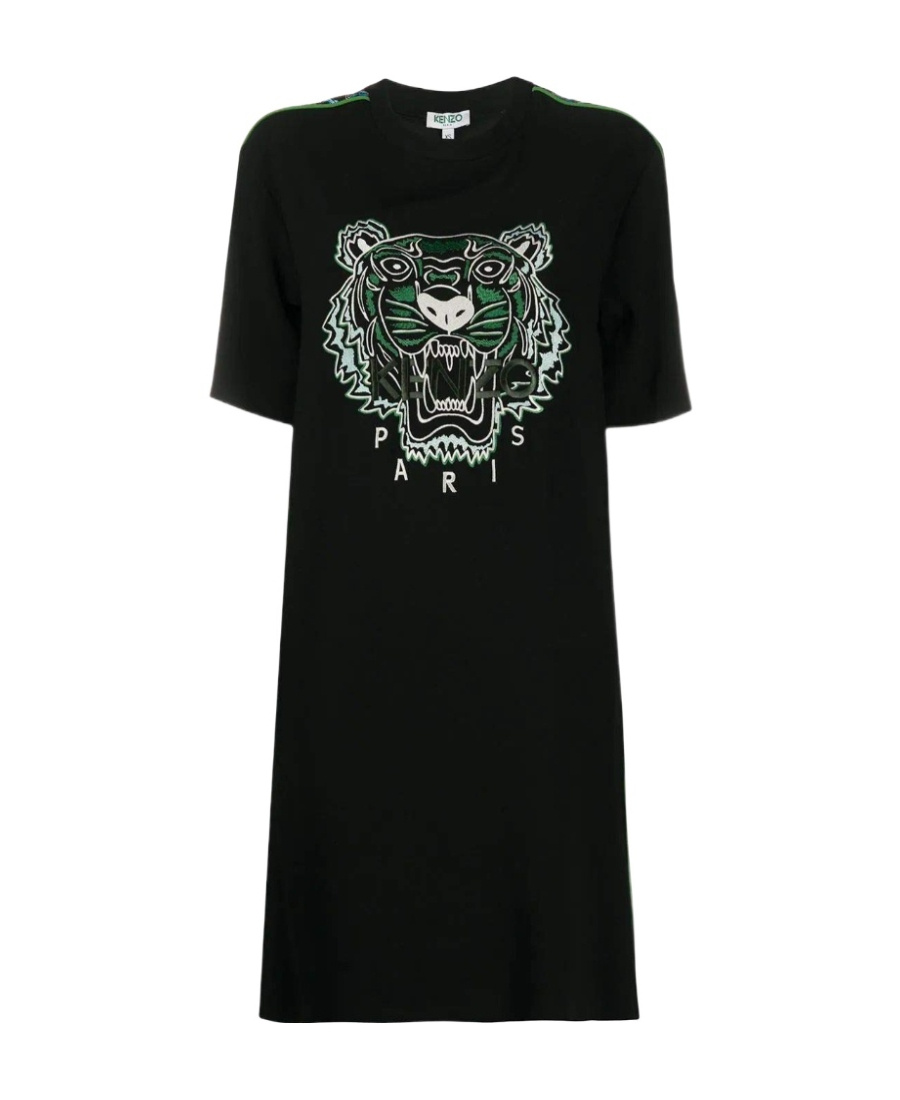 Kenzo Tiger-embroidered T-shirt Dress In Black