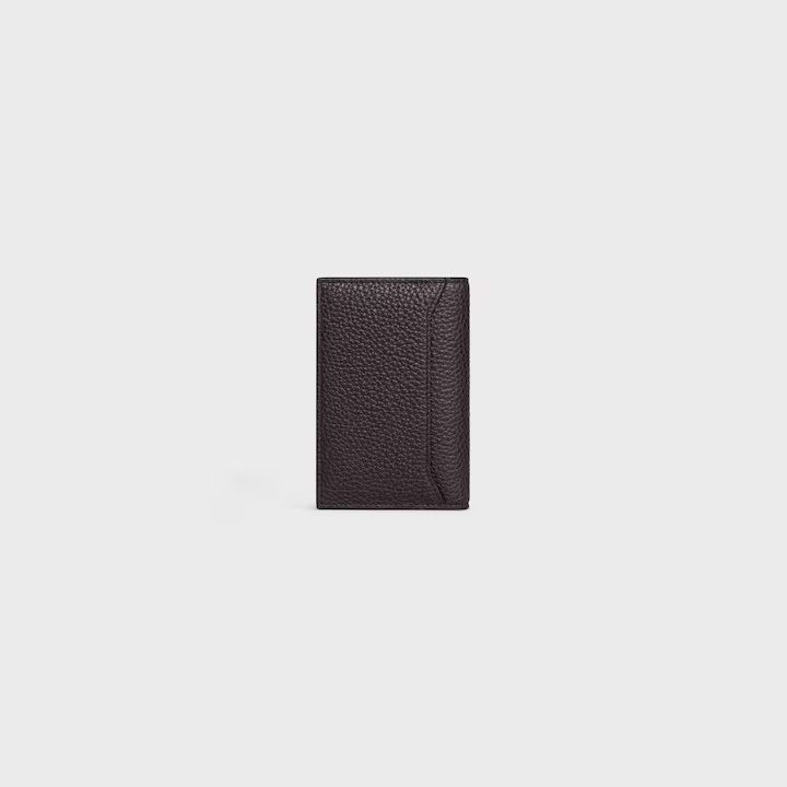 Celine Vertical Card Holder In Grained Calfskin In Gray