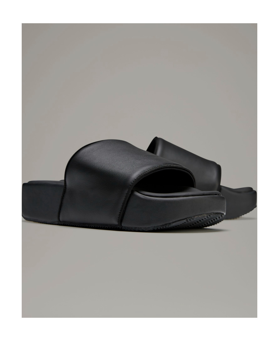 Y-3 Plain Leather Slides In Black