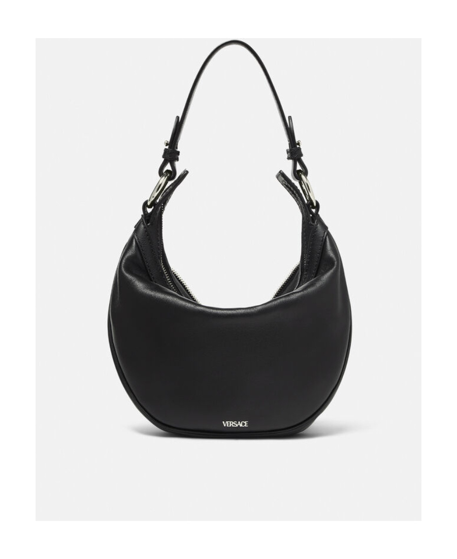 Versace Mini Hobo Leather Shoulder Bag In Black