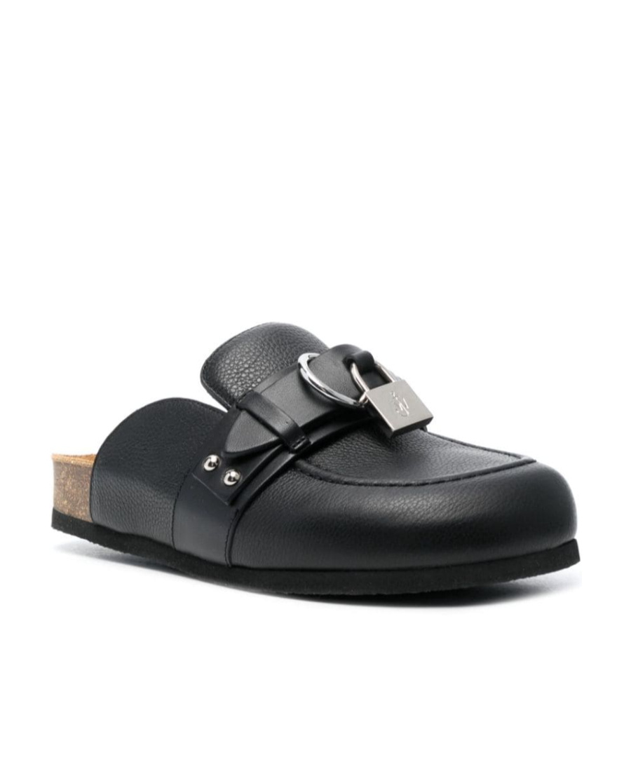 Jw Anderson Padlock-detail Leather Mules In Black
