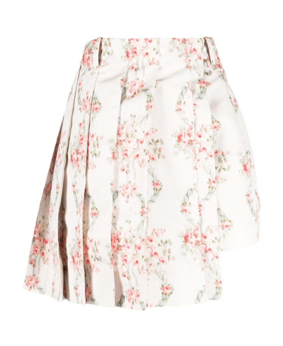 Simone Rocha Floral-print Pleated Asymmetric Taffeta Skort In White