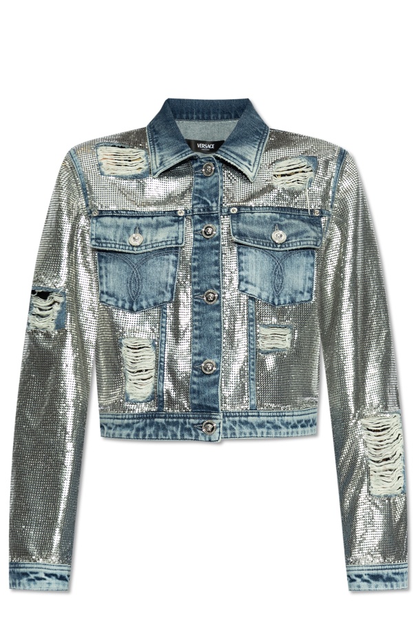 Versace Mesh Denim Jacket In Gray