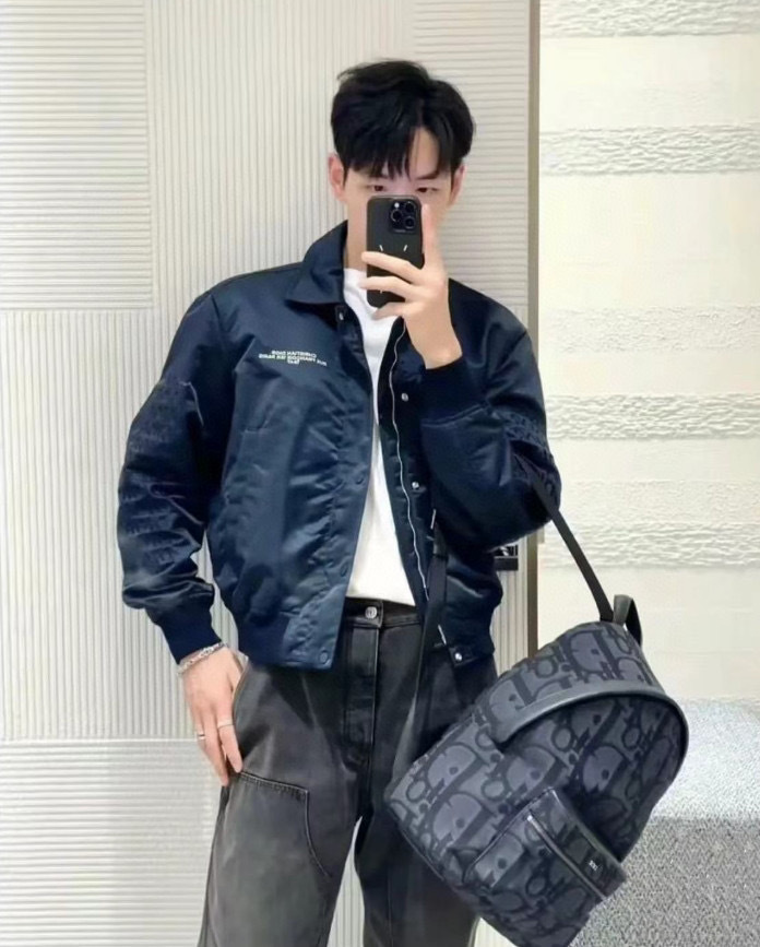 Dior Logo Pilot Casual Jacket In Black