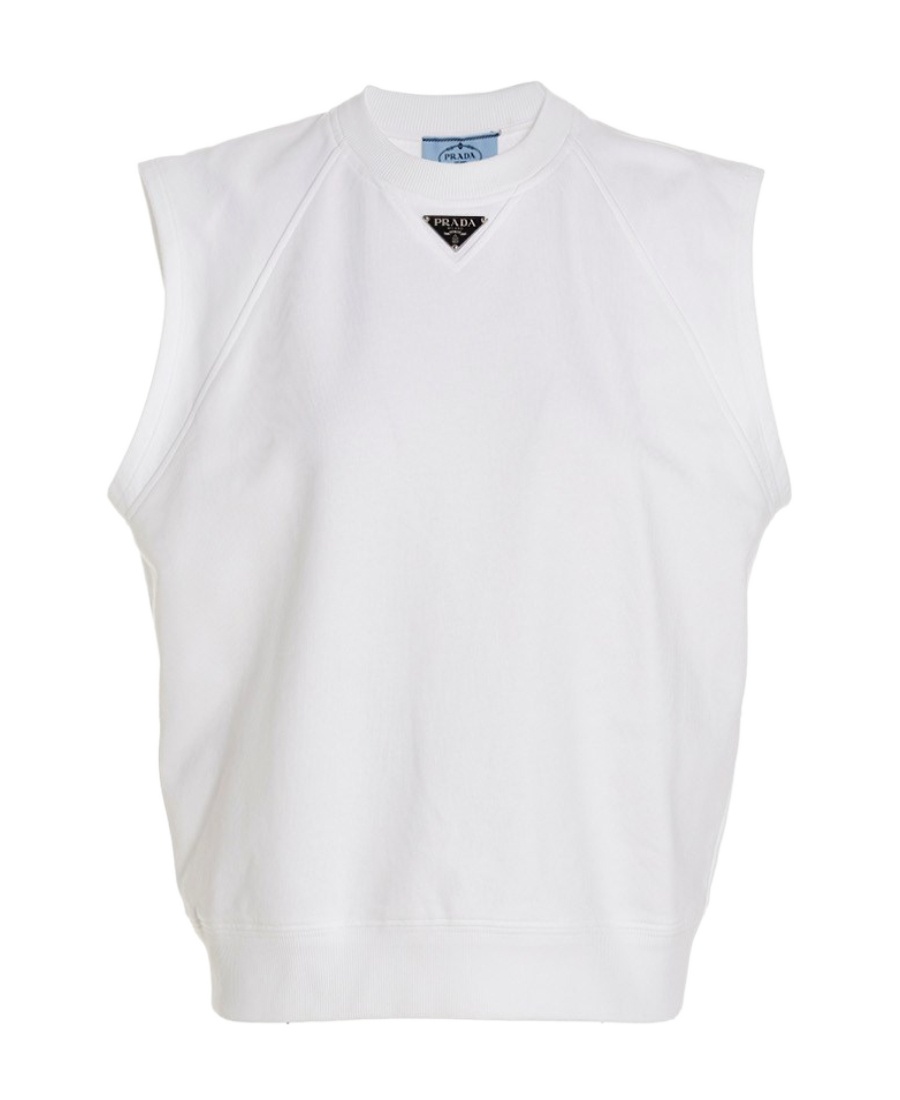 Prada Triangle Logo Plaque Tank Top In White
