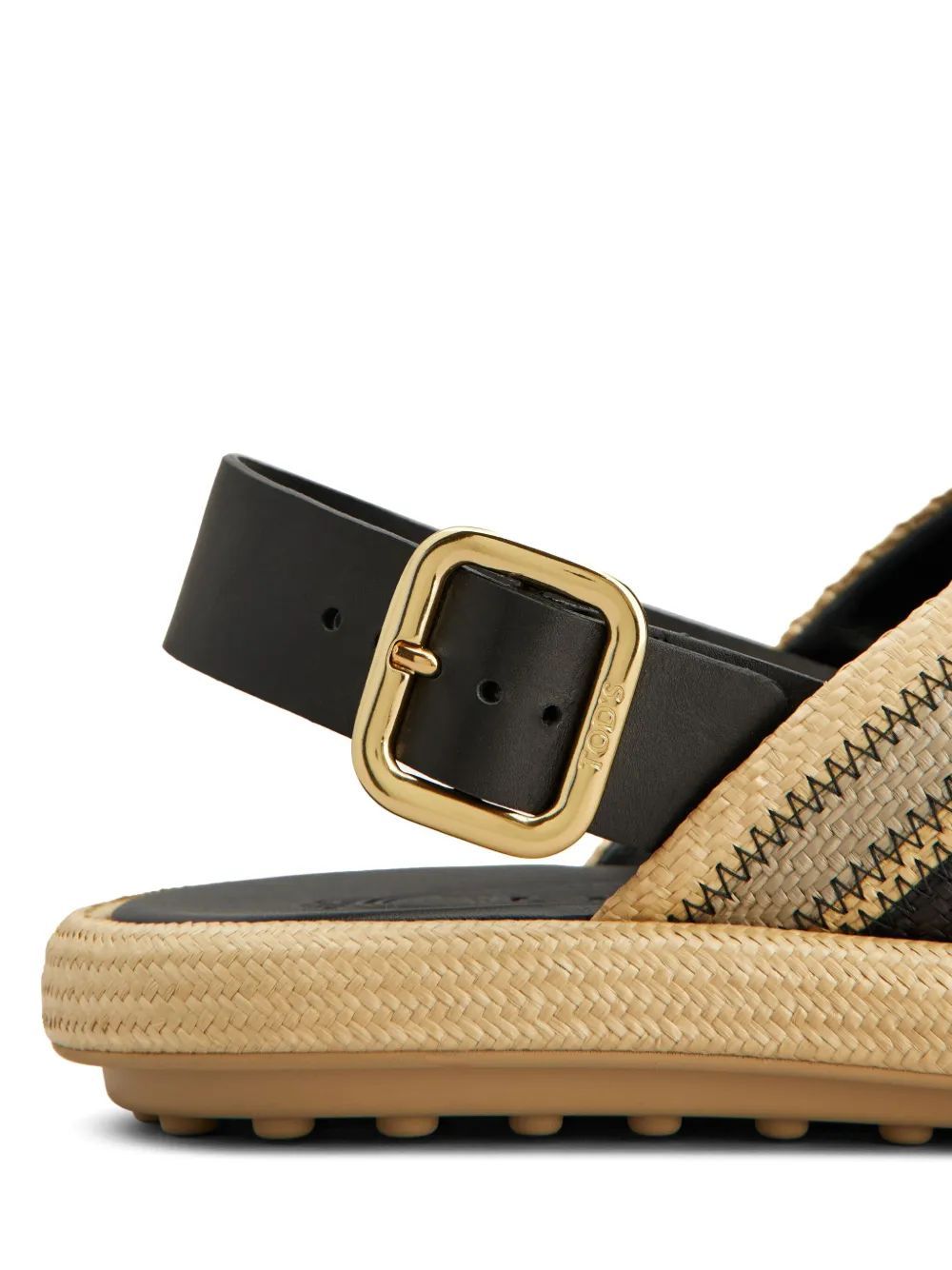 Tod's Leather-trimmed Striped Raffia Sandals In Nude
