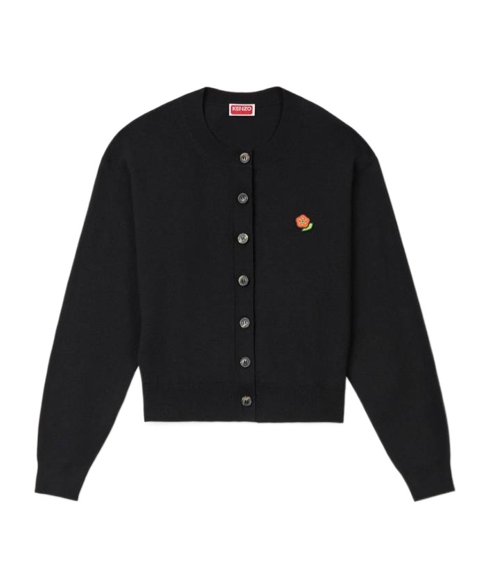 Kenzo Wool Embroidered Round-neck Cardigan In Black