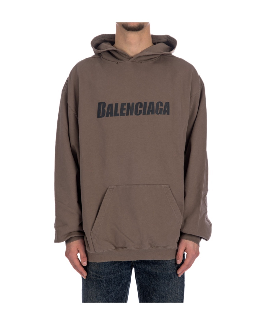 Balenciaga Logo Printed Distressed Hoodie In Green