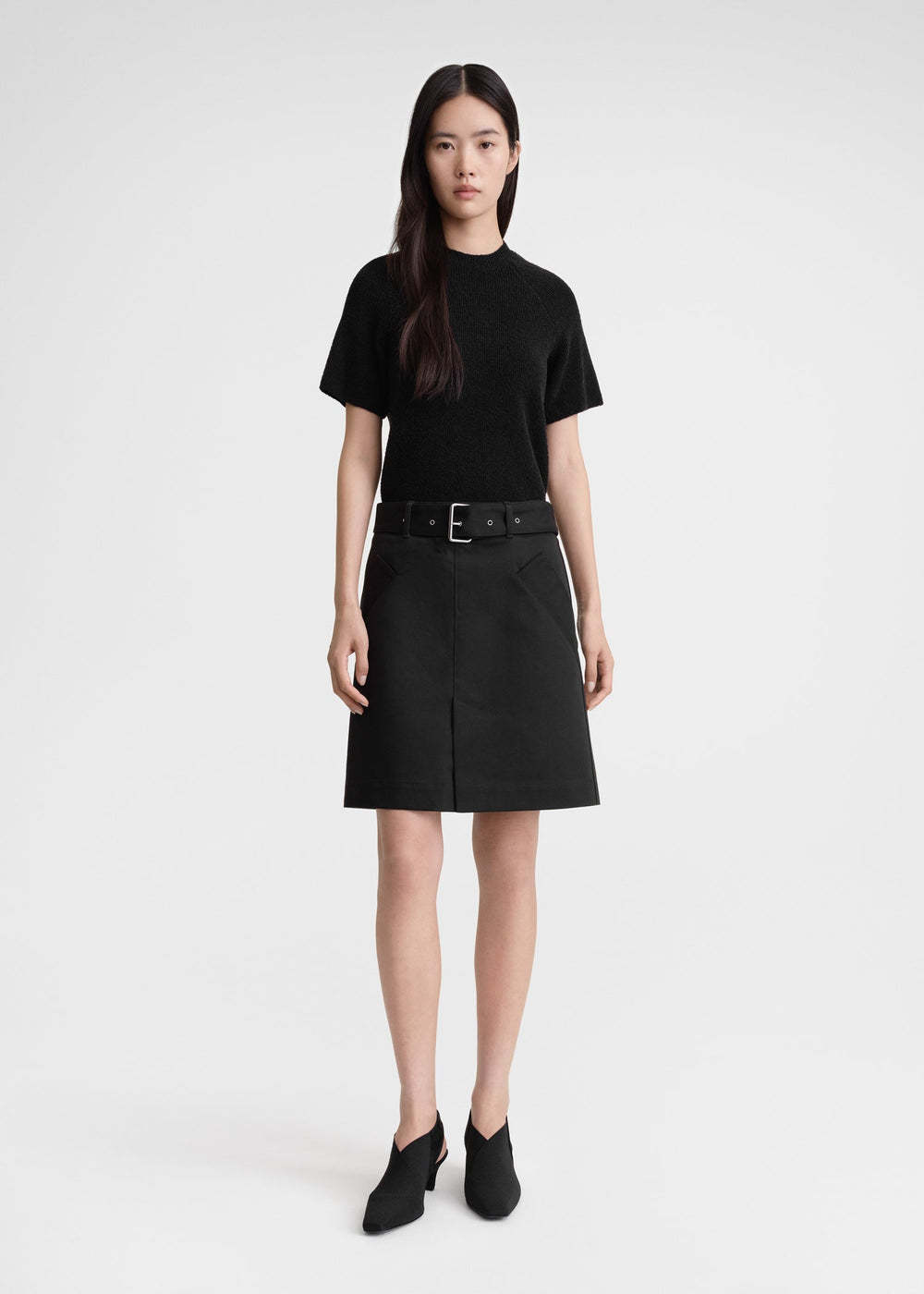 Totême Toteme Trench Belted Organic Cotton Skirt In Black