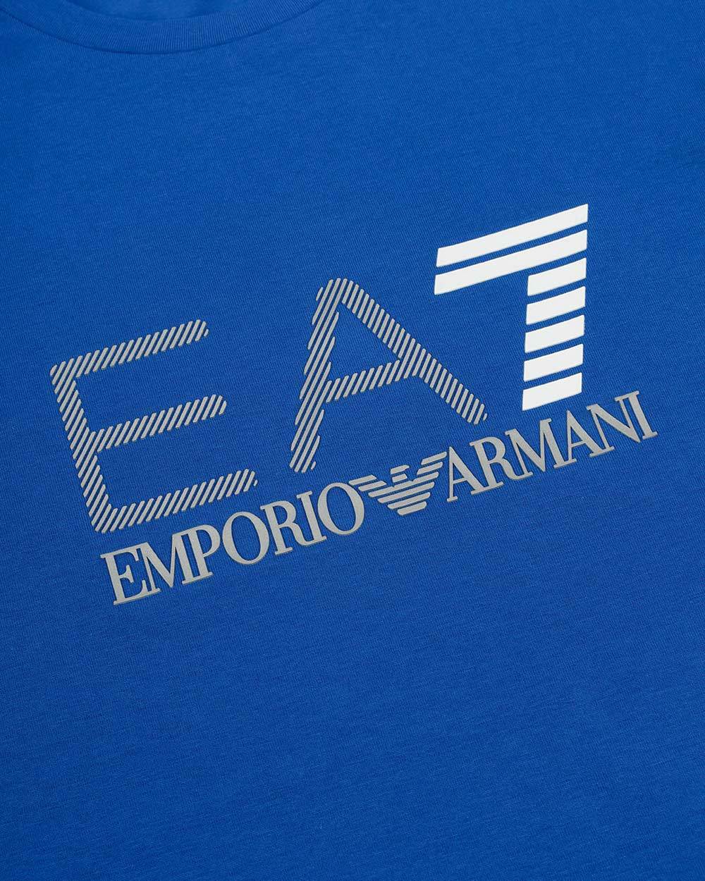 Ea7 Logo Printed Round Collar T-shirt In Blue