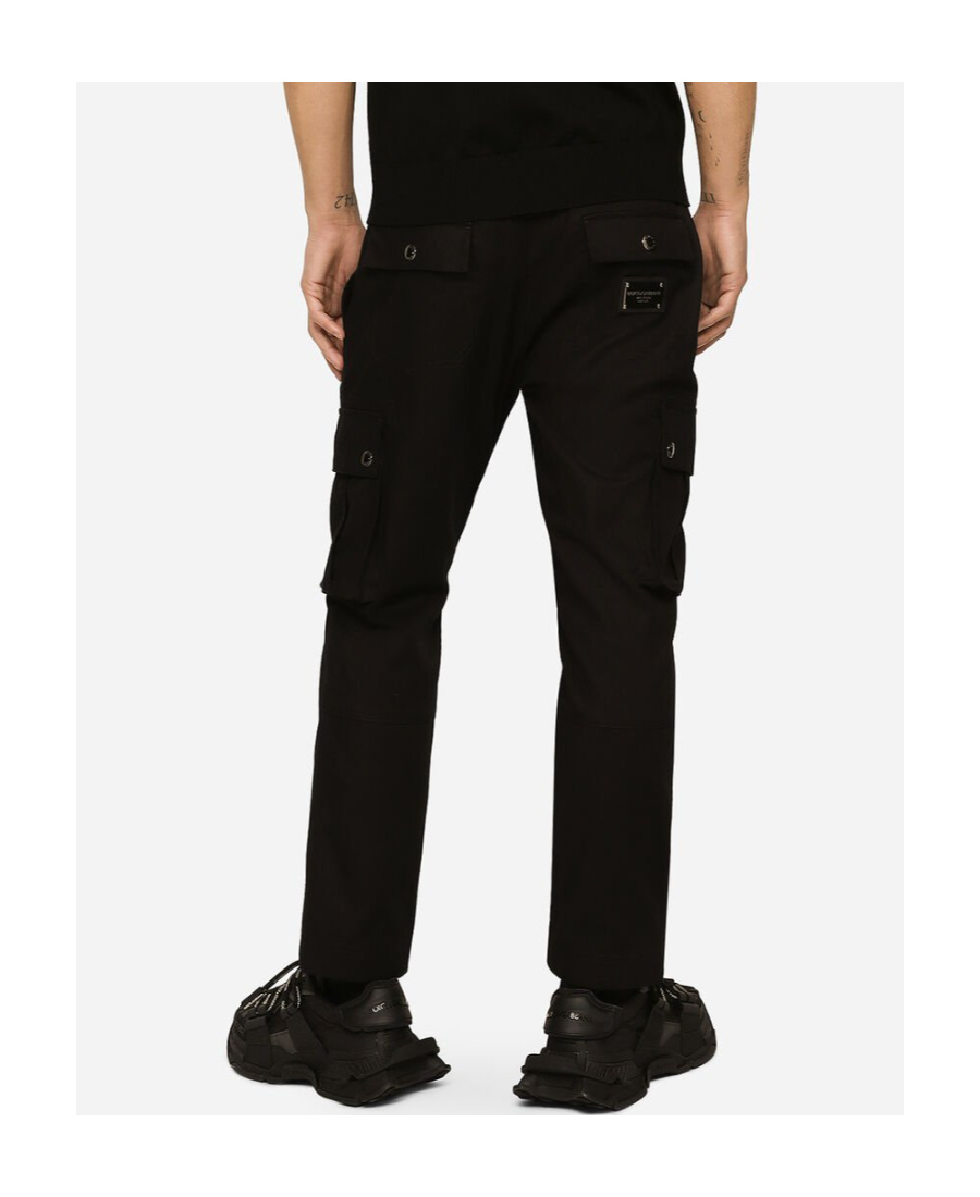 Dolce & Gabbana Logo-plaque Cargo Trousers In Black