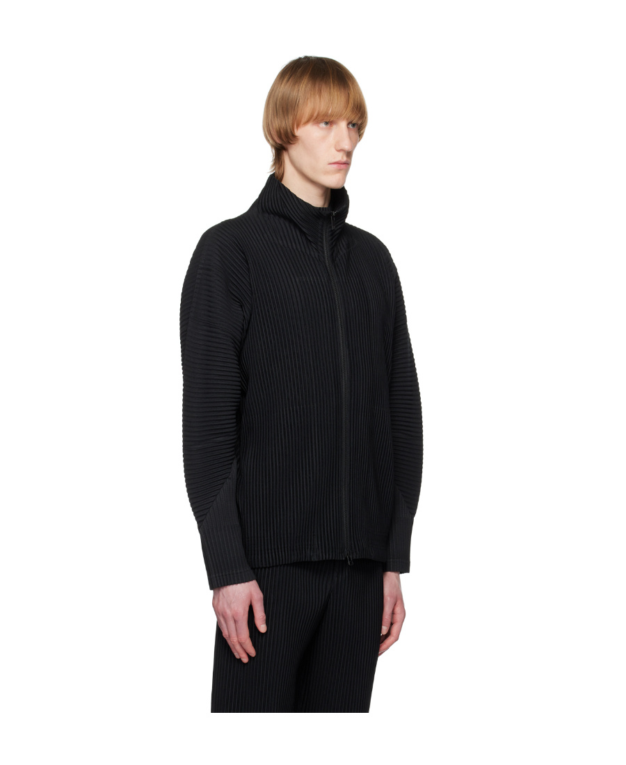 Issey Miyake Pleated Zip-up Cardigan In Black