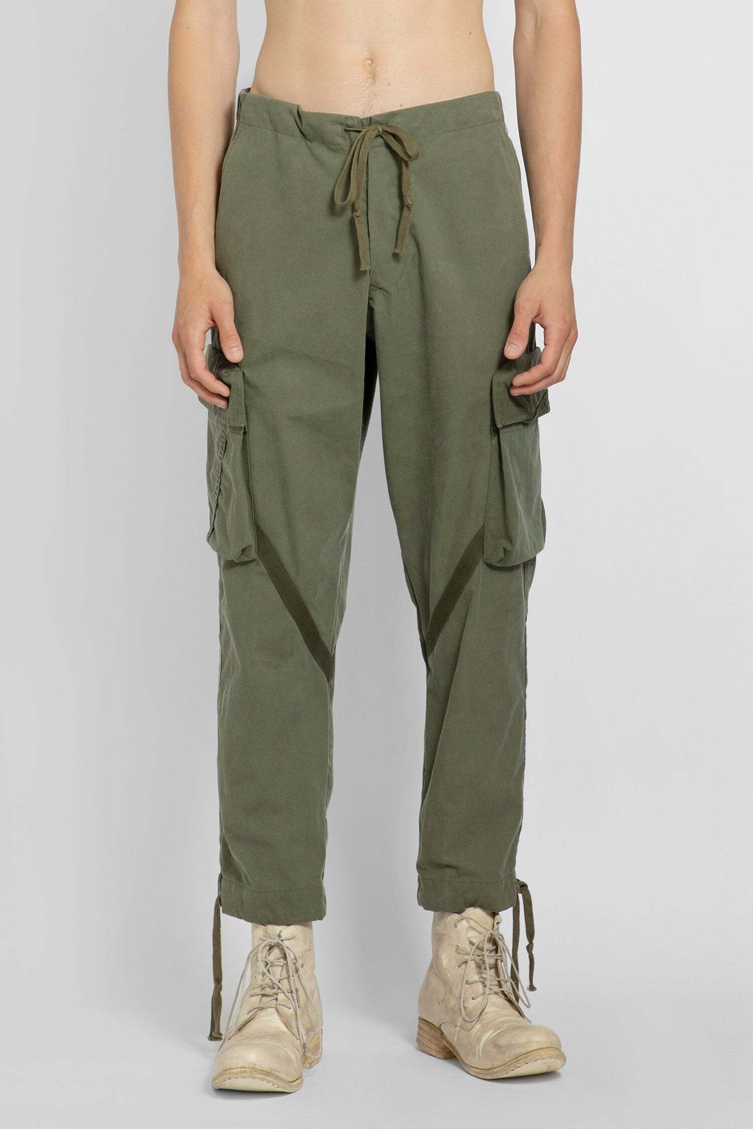 Greg Lauren Cropped Tapered Trousers In Green