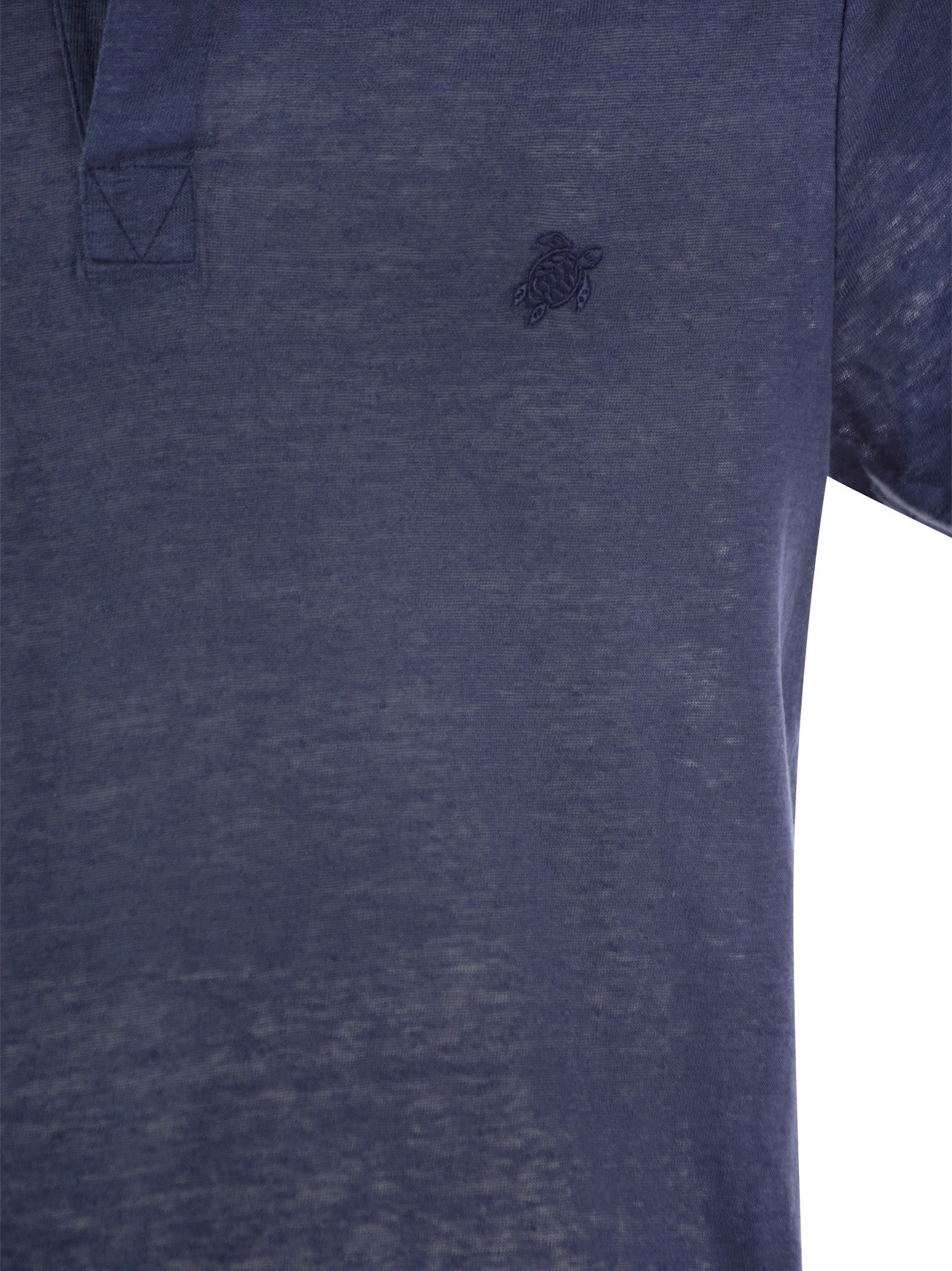 Vilebrequin Short-sleeved Linen Polo Shirt In Blue