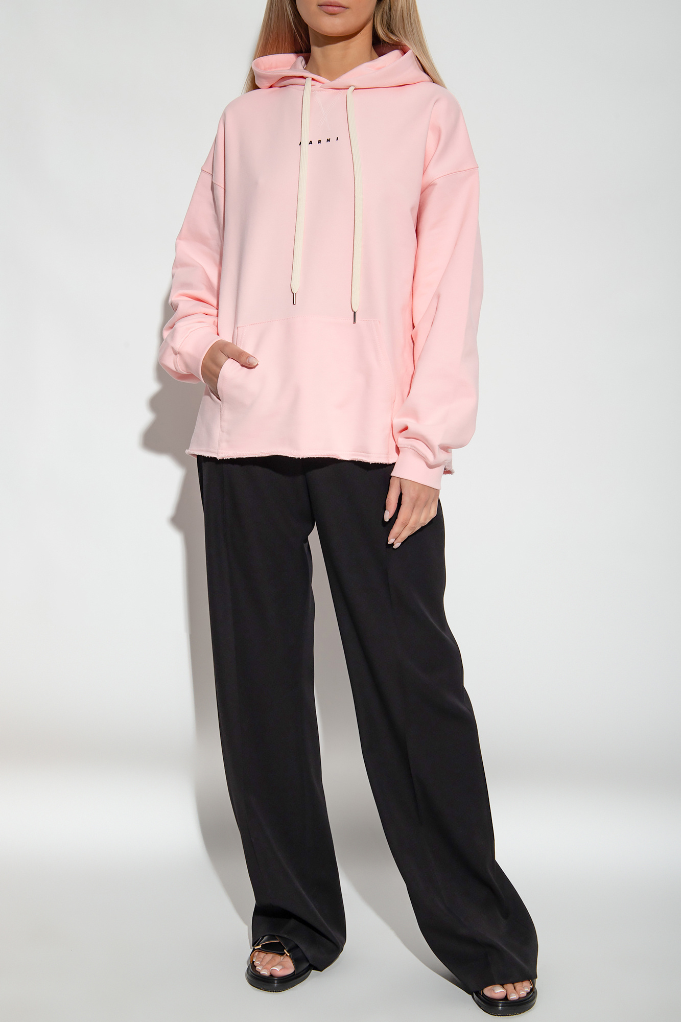 Marni Relaxed Fit Pink Hoodie With Adjustable Drawstring And Kangaroo Pocket In Pink
