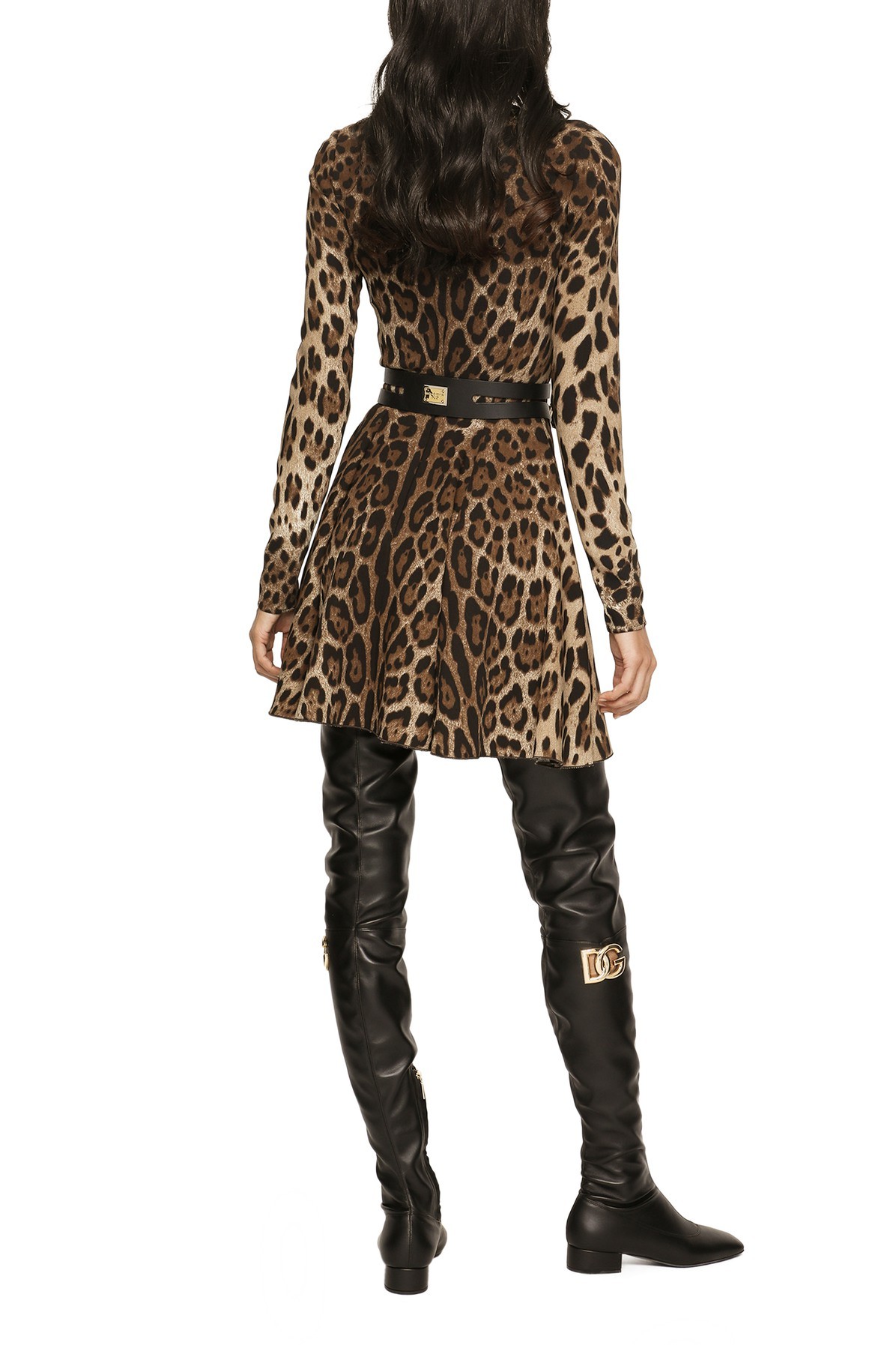 Dolce & Gabbana Leopard-print Short Dress In Black