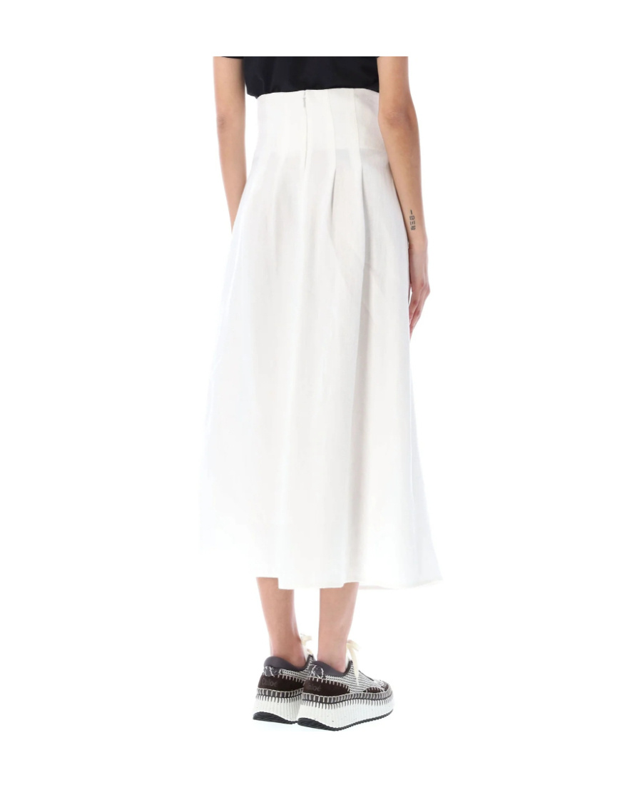 Chloé High-waist Linen Long Skirt In White