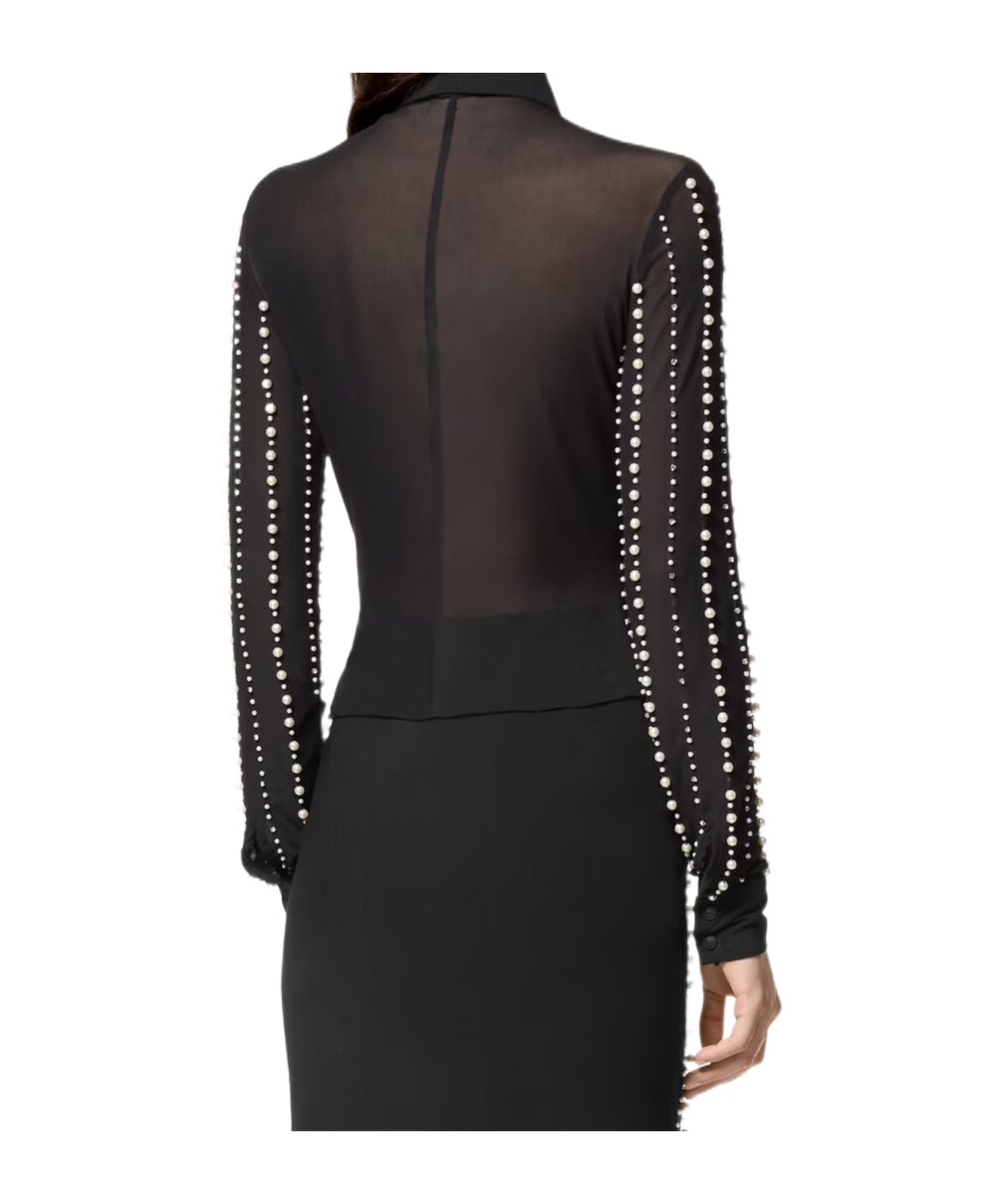 Versace Jeans Faux-pearl Shirt In Black