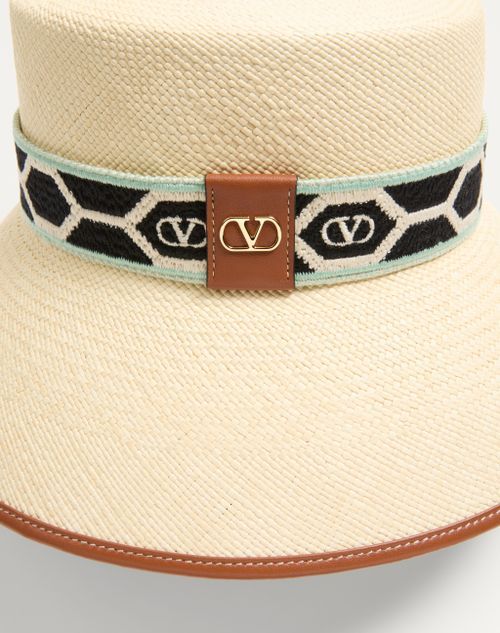 Valentino Embroidered Band Straw Bucket Hat In White
