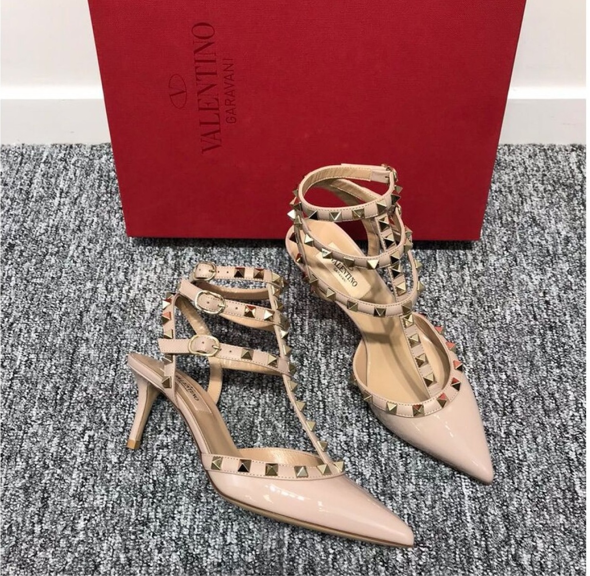 Shop Valentino Rockstud Rivet High Heels In Nude
