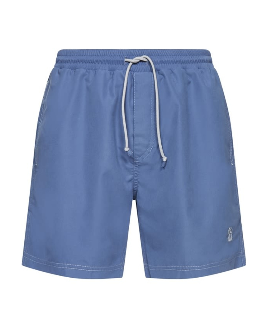 Brunello Cucinelli Embroidered Emblem Swim Shorts In Blue