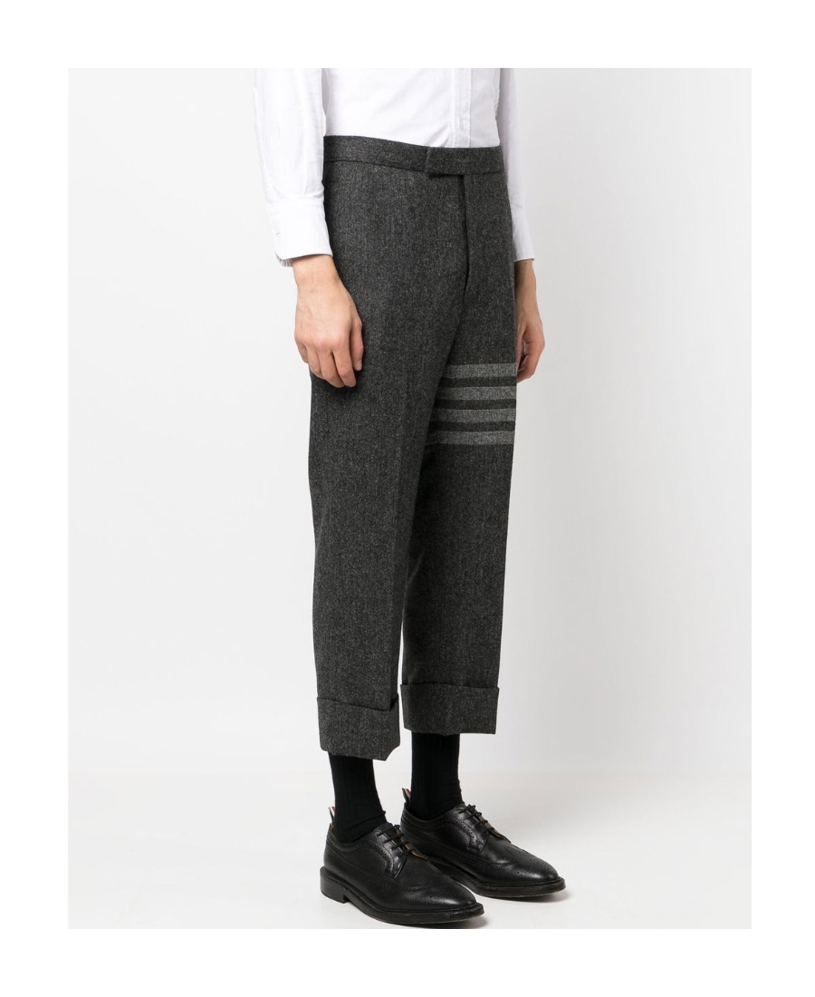 Thom Browne Trousers With Striped Detail And Pockets In Black