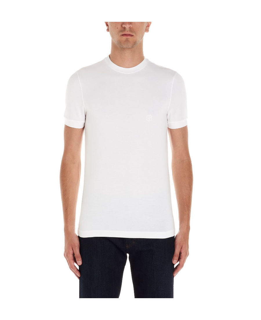 Giorgio Armani Men Stretch Viscose Jersey Crew Neck T-shirt In White