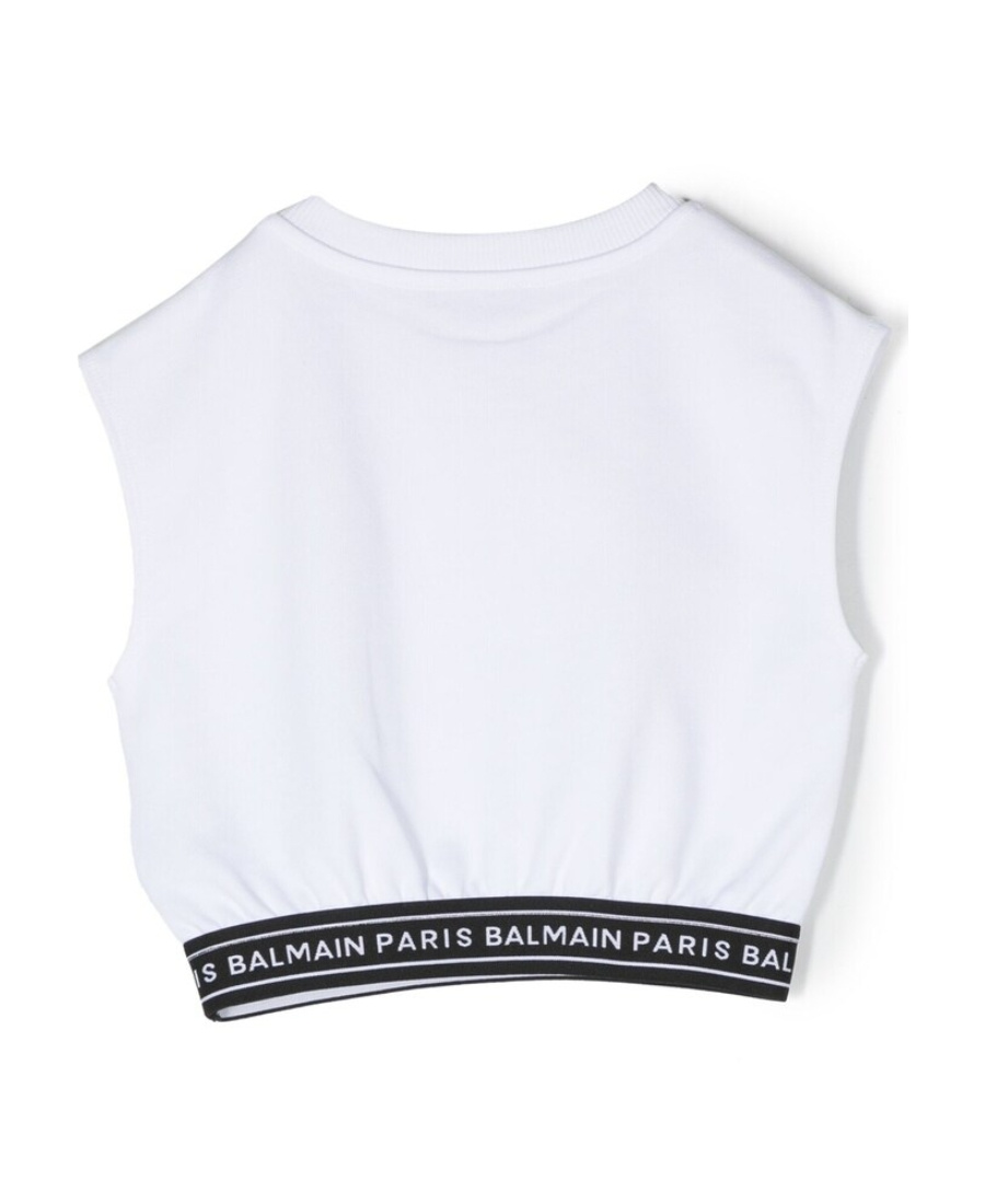 Shop Balmain Logo-print Cotton Top In White