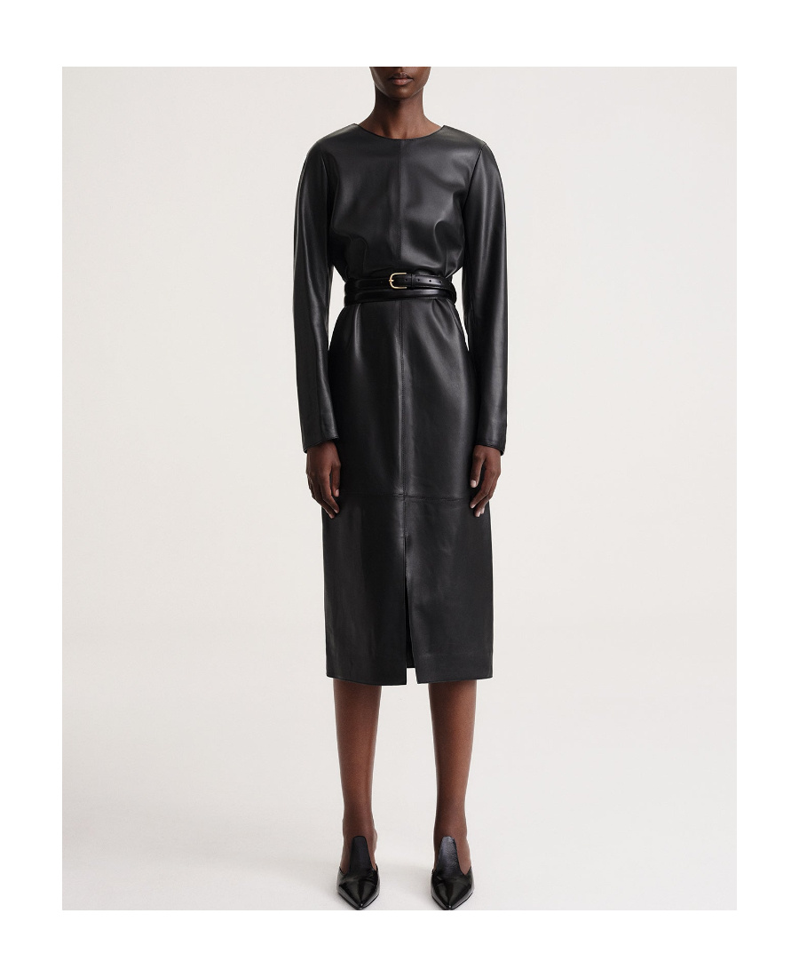 Totême Panelled Leather Midi Dress In Black