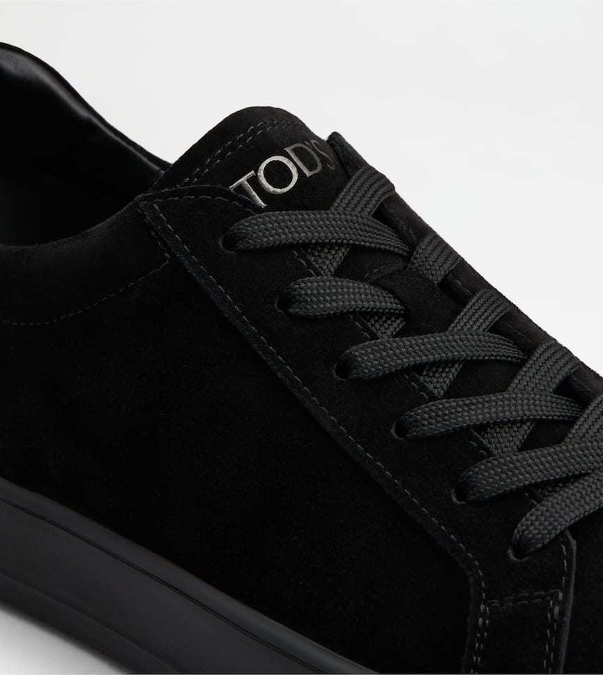 Tod's Low Top Suede Sneakers With Round Toe In Black