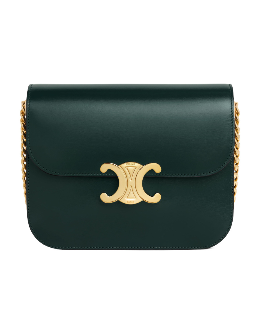 Celine Medium College Bag In Shiny Calfskin In Green