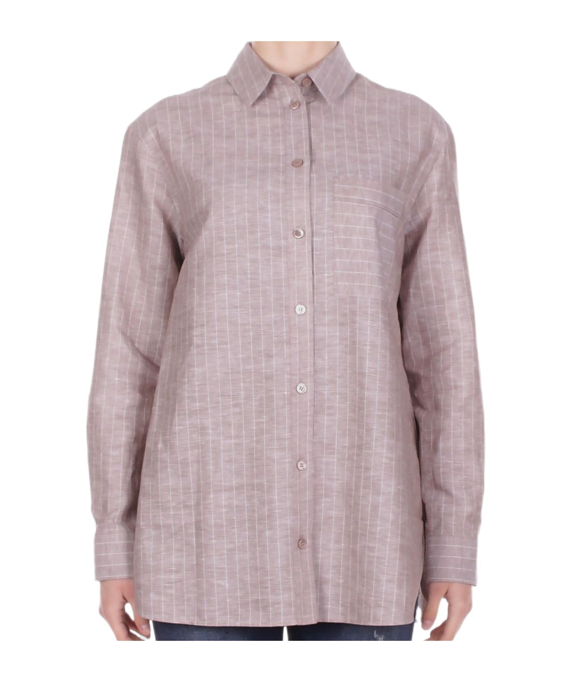 Max Mara Mm Studio Striped Button-up Shirt In Nude
