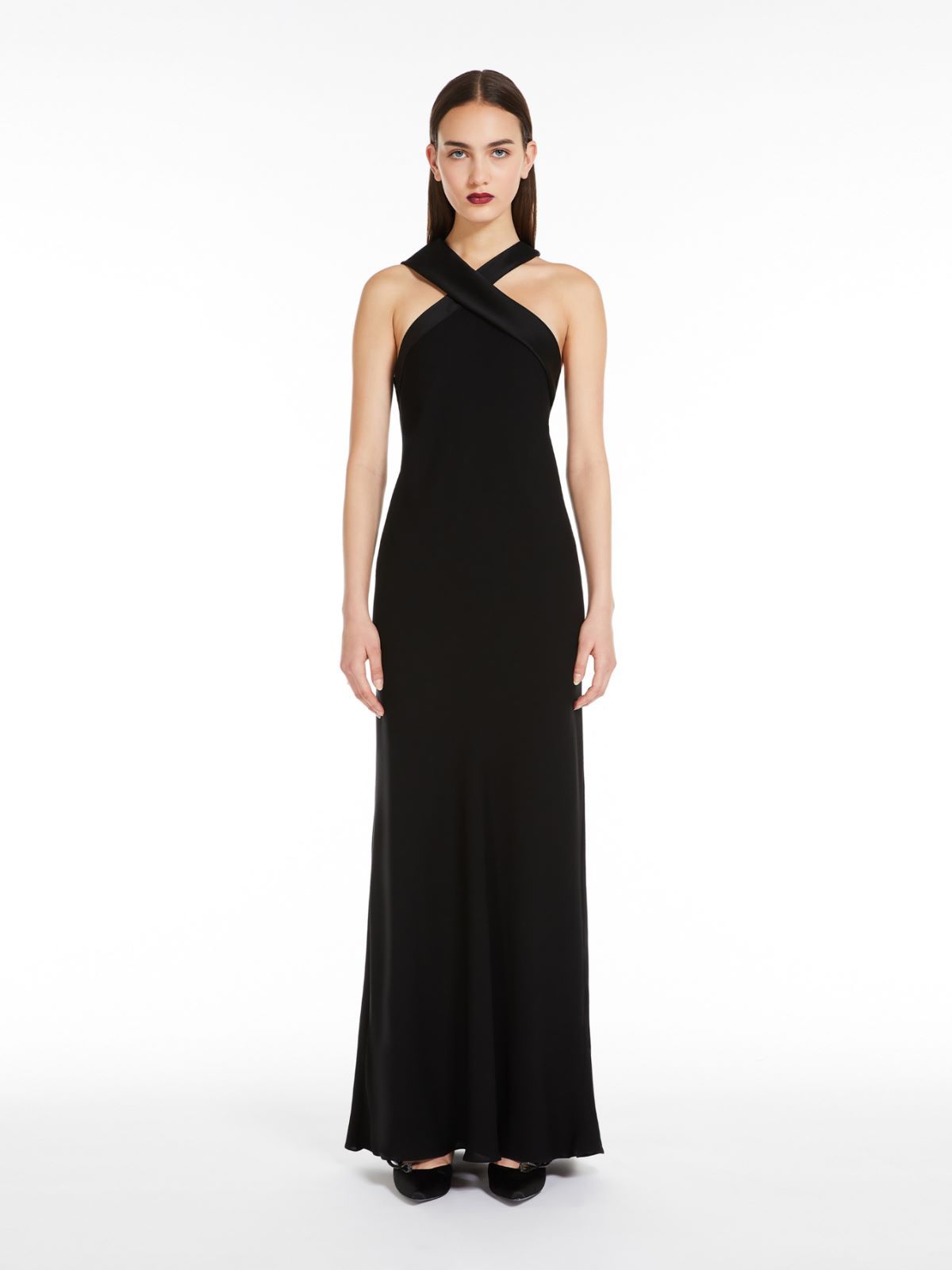 Max Mara Maxi Dress With Satin Neckline 'anta In Black