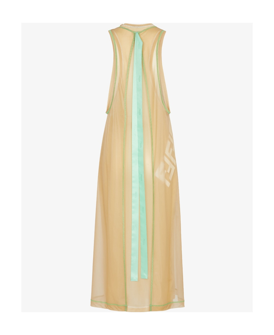 Fendi Roses Sleeveless Midi Dress In Nude